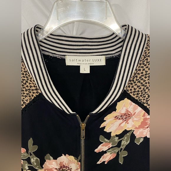 Saltwater Luxe Floral Print Bomber Jacket Size L - Picture 3 of 7